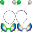 Poptrend 2 Pairs Alien Headband and Glasses,Alien Rainbow Lens Sunglasses,Headband Boppers Antenna for Adults and Kids (Green+silver)