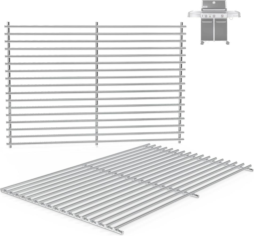 7528 7524 19.5" Grill Grates for Weber Genesis 300 Series Genesis E310 E320 E330 S310 S320 S330 EP310 EP320 EP330 for Weber Genesis 300 Grill Parts, 7MM Stainless Steel, 19 1/2" X 12 3/4"ss