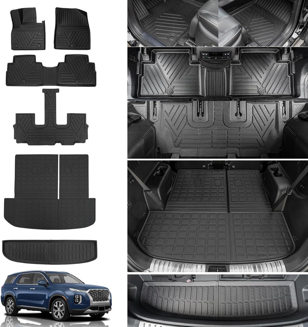 Rongtaod Floor Mats Compatible with 2020-2025 Hyundai Palisade Trunk Mat Cargo Mat Cargo Liner Back Seat Protector 2024 Palisade Accessories (Floor Mats+Trunk Mat with Backrest Mats+Sub Trunk Mat) (Set of 6 Mats)