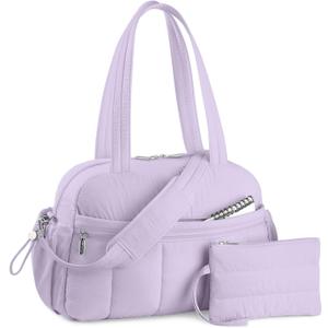 TOPDesign Travel Duffel Bag for Women, Puffer Gym Bag Sports Tote with Wet Pocket, Carry On Weekender with Luggage Sleeve (Light Purple)