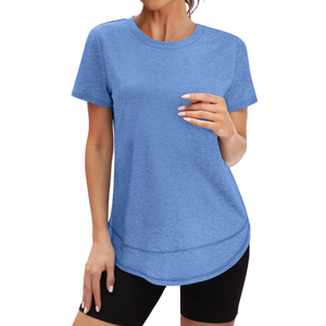 Ltctricy Summer Tops for Women Trendy Short Sleeve Crew Neck Curved Hem Workout Athletic T-Shirts Soft Casual Tees
Blue Size S