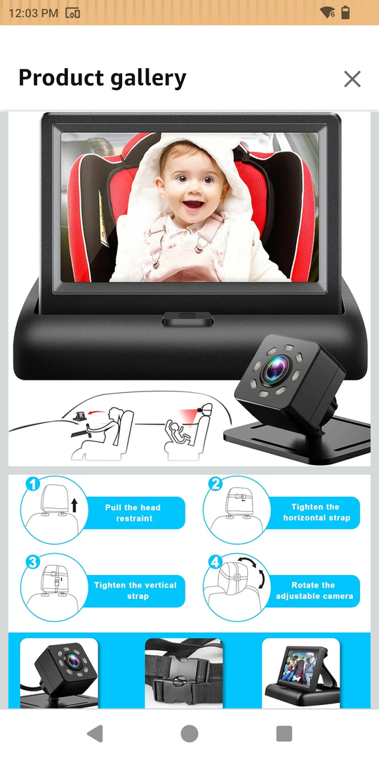 Baby Car Mirror with 4.3'' HD Night Vision Function Display, Safety Car Seat Camera with Wide Crystal Clear View, Easily Observe The Baby’s Move(Not USB)