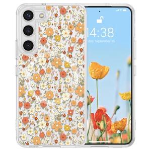 RALEAVO for Samsung Galaxy S22 Case Compatible with MagSafe Clear Floral Pattern Design Cute Cover for Girls Women Slim Magnetic Hard Back Shockproof for S22 5G Phone Case,Orange Flowers