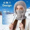 3 in 1 Beanie Hat with Scarf and Mask for Women, Winter Ski Mask & Neck Gaiter Set, Knitted Balaclava Hats for Cold Weather Gray (Gray)