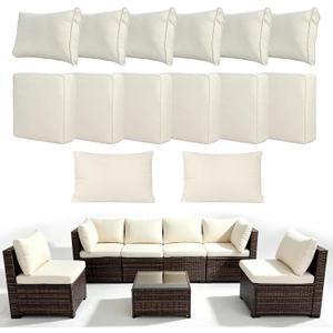 Loungewave 14Pcs Outdoor Cushion Covers, Patio Cushion Covers Replacement for Patio Furniture Sofa Couch, Soft Flexibility Washable Reusable Furniture Protector (Beige,Cover Only)