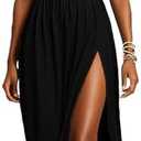 TDiooCor Women's Formal Dresses Sweetheart Neckline Club Party Maxi Dress High Slit Strapless Evening Gown Black L