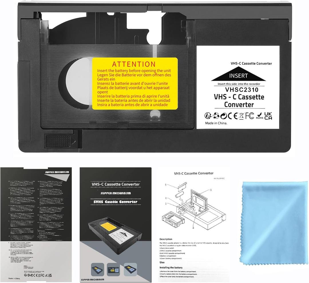 VHS-C Cassette Adapter Compatible with VHS-C SVHS Camcorders JVC RCA Panasonic Motorized VHS Cassette Converter NOT Compatible with 8mm / MiniDV / Hi8