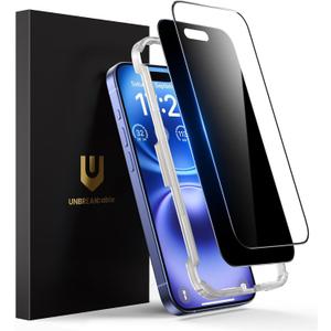 UNBREAKcable 2PCS Screen Protector for iPhone 16-1 Privacy Tempered Glass+1 Clear Glass Double Shatterproof [Easy Installation Frame] [9H Hardness] [Case Friendly] Anti-Scratch for iPhone 6.1 inch