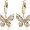 Butterfly Dangling Earrings Crystal Rhinestone CZ Drop Earrings For Women, 14K Gold/White Gold Plated Earrings Hypoallergenic Nickel Free Cute Charms Dangling Earring Dainty Birthday Jewelry Gift