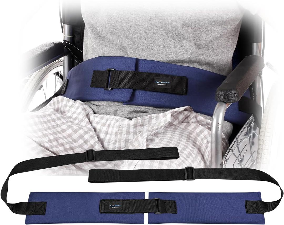 Wheelchair Seat Belt Cushion Harness Straps Medical Patients Positioning Restraint Soft Padded Safety Easy Release Adjustable Front Latch Buckle (Front Open)