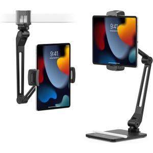 Twelve South HoverBar Duo iPad Stand (2nd Gen) - Adjustable Tablet Stand for Desk with Weighted Base & Clamp Attachment for Mounting, Tablet Holder, Foldable Tablet Desk Stand, Fits All iPads, Black