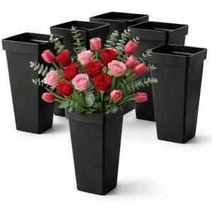 Kingrol 5 Pack Flower Buckets for Arrangements, Tall Plastic Floral Containers for Wedding Centerpieces, Florist Buckets Bulk, Modern Square Vase 13.25" Black