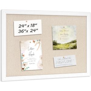 DOLLAR BOSS 24"x18" Linen Cork Board Decorative Bulletin Board, White | Wood Frame, Fabric Wall Pin Board, For Walls Memo Display, Office, Home & School Decor