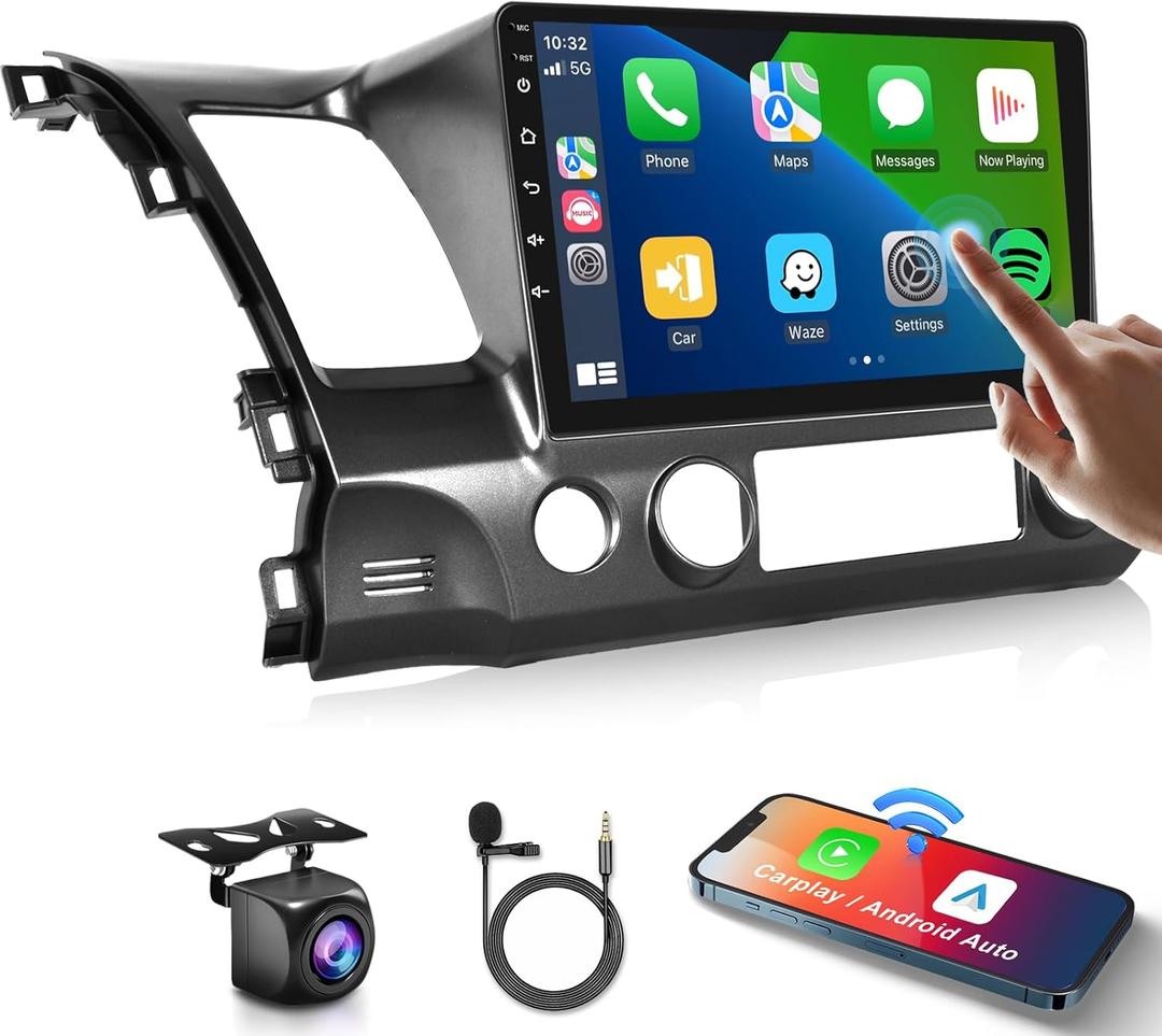for Honda Civic 2006-2011 Wireless Carplay Android Car Stereo Support Wireless Android Auto with WiFi GPS Navigation AHD Backup Camera FM RDS Radio Receiver EQ HiFi Steering Wheel Controls