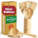 Riveira Natural Bamboo Wooden Cooking Utensils Set of 9 Premium Quality Non-Toxic Wooden Spoons and Spatulas for Cooking, Pack Of 2 