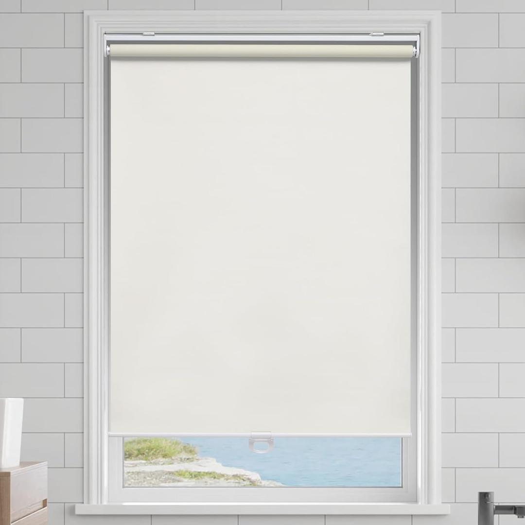 AOSKY Cordless Roller Shades Blackout Blinds for Windows Room Darkening Rolled Up Shades with Spring System, UV Protection Window Shades Door Blinds for Home and Office (28" W x 72" H, Ivory) (28"W x 72"H, Ivory)