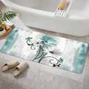 Rustic Farmhouse Bath Rug, Farm Teal Daisy Floral Flowers and Butterfly on Country Wooden Bath Mat Turquoise Blue Kitchen Rug Floor Mat Soft Non Slip Runner Carpet Indoor Doormat (16X48)