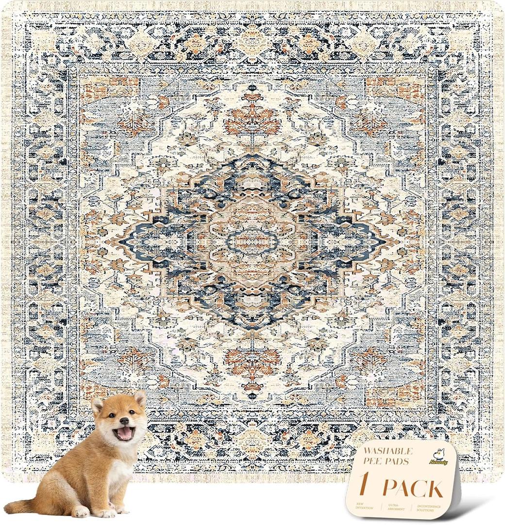 nunubaby Washable Pee Pads for Dogs, Stylish, Non-Slip and Leak-Proof Pee Pads. Reusable Potty Pads for Dogs for Crates and Floors.(Beige/Multi, 72" x72" ) (72x72 Inch (Pack of 1))