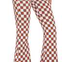 Bell Bottom Jeans for Women High Waisted Stretch Plaid Flare Jeans Denim Bootcut Pants (Brown)