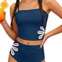 Girls Swimsuit Adjustable Straps Cut Out Swimwear 2 Piece Solid Color Tankini for Girls Bathing Suit 11-12Y