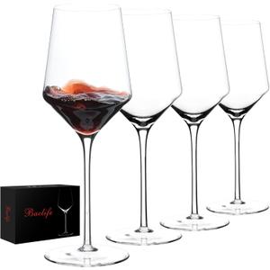 Hand Blown Red Wine Glasses Set of 4  15 oz Premium Crystal Wine Glasses With Long Stem  Unique Wedding Gift, Daily Use