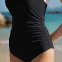 QINSEN Women's Square Neck One Piece Swimsuit Side Ruched Tummy Control Adjustable Straps Bathing Suit (Black, M)