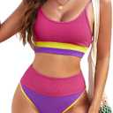 Herseas Womem 2 Piece High Waisted Bikini Sets Color Block Popular Swimsuits 2026 Summer Beach Swim Best Bathing Suits (L)