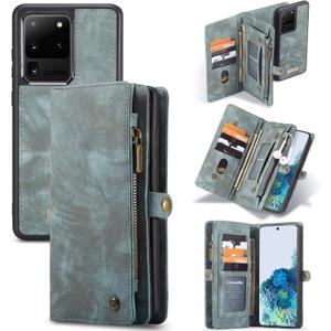 Simicoo Samsung Galaxy S24 Ultra Wallet Leather Case Detachable Magnetic Zipper Flip Case 11 Card Slots Holder Wrist Strap Handle Shockproof Cover Pocket Wallet Handbag for S24 Ultra (Blue)