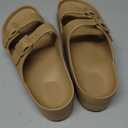 Goosecret Women's Platform Sandals with Arch Support, Chunky Lightweight Foam Slip on Slides, Comfortable Summer Beach Sandals with Adjustable Buckle (10, Brown)