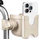 Guiseapue Cup Holder for Walker, Wheelchair Cup Holder with Phone Holder, Rollator Accessories for Seniors & Adults, Bottle Drink Holder for Walker, Wheelchair, Bike, Mobility Scooter, Stroller (Beige)