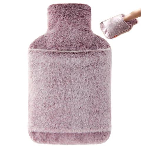 samply Hot Water Bottle with Cover - 2L Hot Water Bag with Hand Pocket, for Hand Feet Warmer, Pink