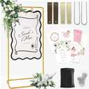 Wedding Welcome Sign Stand with Light, Welcome to our Wedding Sign Holder, Gold Easel Stand for Sign Poster With Design Bundle & Ground Stakes & Leather Sign Hanging Straps, Linen Sign Stand for Wedding Decor