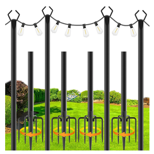 4 Pack String Light Poles for Outside, 10Ft Adjustable Outdoor Light Poles for String Lights, Outdoor Lighting Stand with Fork for Patio, Deck, Backyard, Garden, Party & Wedding