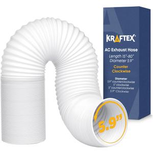 Air Conditioner Hose. Portable Exhaust Vent with 5.9" Diameter, Anti-Clockwise Thread & Length up to 80". Compatible with LG, Delonghi and Many More Portable Air Conditioners (White)