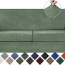 WEERRW Velvet Couch Covers for 2 Cushion Couch Sofa - High Stretch Velvet Plush 3 Pieces Sofa Slipcovers with Elastic Bottom, Furniture Protector for Pets, Machine Washable, Greyish Green, Medium