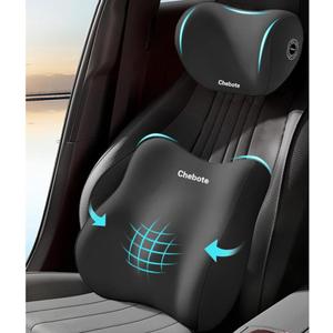 Car Seat Headrest and Lumbar Support kit, Ergonomic Memory Foam Neck Pillow and Back Cushion for Drivers, Suitable for Car/Office Chair (Black)