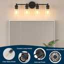 4-Light Bathroom Light Fixtures, Matte Black Modern Vanity Light with Clear Glass Shades, Bathroom Sconce for Mirror Living Room Cabinet Bedroom Porch,E26 Base(Bulbs Not Included)