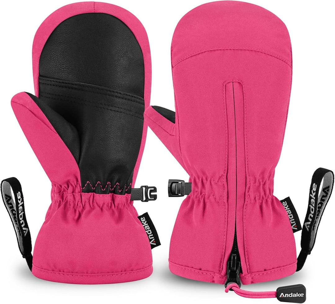 Andake Kids Ski Mittens Gloves Waterproof&Breathable Winter Warm Snow Gloves for Ages 1-10 Toddler Baby Girls and Boys (XXXS(Fits 2-4Y), Pink)