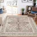 U'Artlines Boho Vintage Area Rug 5'x7' Machine Washable Low Pile Soft Floor Carpet Non Slip Non Shedding Accent Rug for Living Room Bedroom Entryway Dining Room Office BeigeBrown