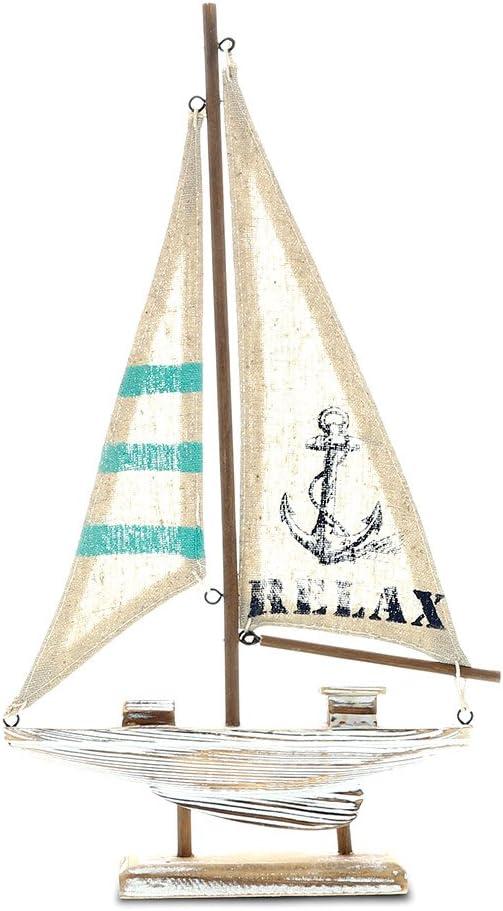 CoTa Global Aquarius Sailboat Decor - Large Handmade Wooden Boat Decor Cute Beach Style Model Sail Boat Decorations, Nautical Themed Table Top Decor