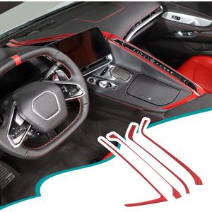 Real Soft Carbon Fiber Central Control Switch Side Trim Strip Compatible with Corvette C8 2020-2023,arbon Fiber Car Central Control Decorative Strips Sticker Interior Accessories Red