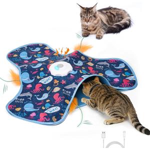 Interactive Cat Toy, Cat Toys Interactive with Touch Activation, Interactive Cat Toys for Indoor Cats with Moving Feather & Mouse Sounds, Cat Toys for Bored Indoor Adult Cats