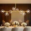 50" Open Globe Clear Glass Chandelier, 8-Light Gold Modern Sputnik Chandeliers Linear Chandeliers for Dining Room Luxury Electroplated Brass Dining Room Chandelier Large Long Kitchen Island Lights