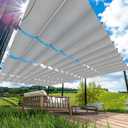 4' x 16' Light Grey Retractable Wave Awning Cover, Replacement Pergola Awning, Slipline Retractable Shade Sail for Outdoor Gardens, Patios, Decks and Gazebos