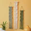 M MANUAL 3 Pcs Macrame Leaf Wall Hanging Bohemian Wall Decor Feathers Wall Art Green Fall Leaf Wall Hanging Boho Headboard Decor Wall Art