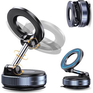 Car Phone Holder for Magsafe, 360 Adjustable Vacuum Magnetic Phone Mount with 3000gf Magnetic Grip & 40LBS Suction Cup, Shockproof Design for All Smartphones