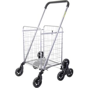 dbest Products Stair Climber Cruiser Cart Shopping Grocery Rolling Folding Laundry Basket on Wheels Foldable Utility Trolley Compact Lightweight Collapsible, Silver