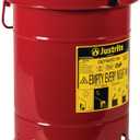 Justrite 6 Gallon Galvanized Steel Oily Waste Can, 16" x 12" Metal Oil Rag Safety Can with Hand Operated Self-Closing Lid for Oil Rag Disposal, Made in The USA, Red, 09110