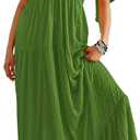 Kikibell Women Summer Dresses Sexy V-Neck Maxi Dress Tiered Silhouette with Flutter Sleeve Backless Elastic Waist Flowy Dress (Large, Grass Green)