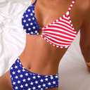 Tainehs Women's Two Piece Bikini Sets O Ring Front Top Ditsy Floral Triangle Swimsuits Cheeky Bathing Suit American Flag XL
